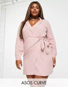 Розовое платье мини с вырезом и воротником ASOS DESIGN Curve