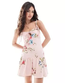 Розовое платье мини с вырезом-капляром и бантом ASOS DESIGN Milkmaid