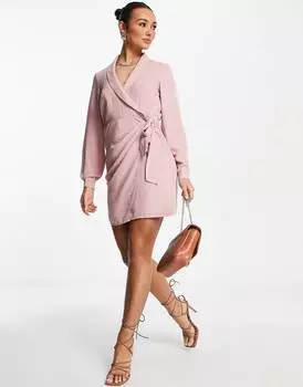 Розовое платье мини с запахом и воротником ASOS DESIGN
