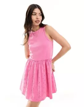 Розовое платье мини в рубчик и юбку с люверсами ASOS DESIGN