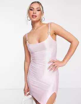 Розовое платье на бретелях с отделкой сердечками ASYOU