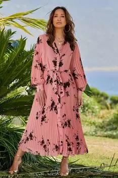 Розовое платье-рубашка со складками Myleene Klass, розовый