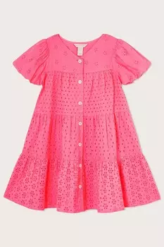 Розовое платье с английской вышивкой и пуговицами Monsoon, розовый