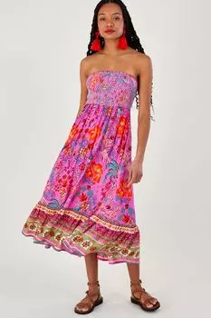 Розовое платье с вырезом-бандо из материала LENZING ECOVERO с принтом пальмы Monsoon, розовый