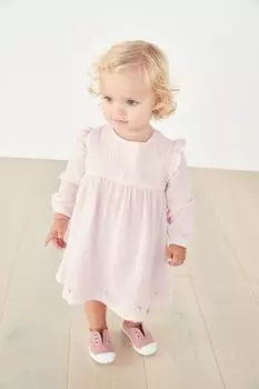 Розовое платье с вышитым низом из жатого хлопкового материала The White Company, розовый