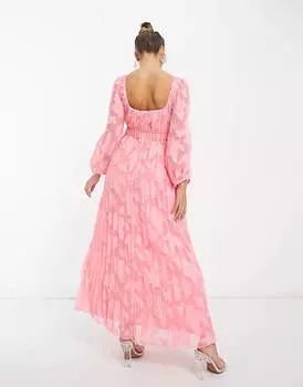 Розовое плиссированное платье миди с вырезом в форме сердца ASOS DESIGN