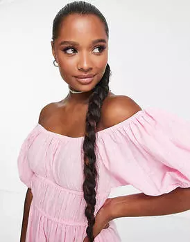 Розовое пляжное платье Milkmaid с открытыми плечами ASOS DESIGN Petite
