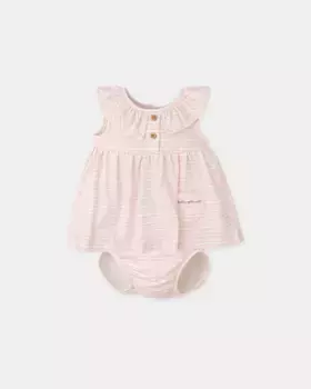 Розовое полосатое платье для девочки с подходящими трусиками Tutto Piccolo, розовый