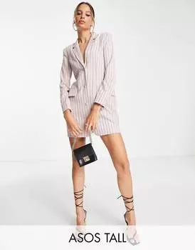 Розовое приталенное мини-платье-пиджак с подплечниками ASOS DESIGN Tall в тонкую полоску