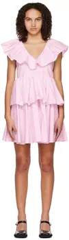 Розовое ярусное мини-платье GANNI