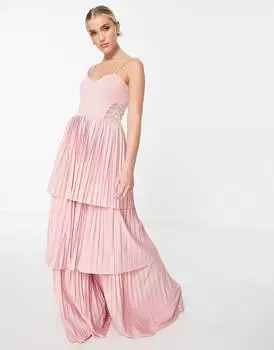 Розовое ярусное платье макси со складками и кружевом ASOS DESIGN ASOS DESIGN