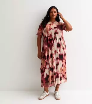 Розовое сетчатое платье миди Curves New Look, черный