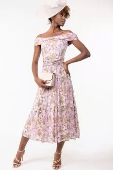 Розовое сетчатое платье миди с вырезом бардо Jolie Moi, розовый