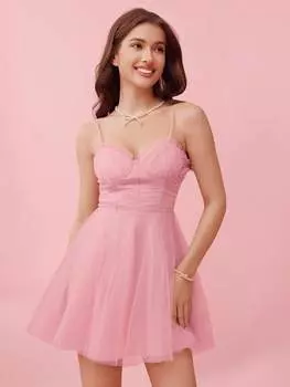 Розовое сетчатое платье со складками Enchant Romantic, розовый