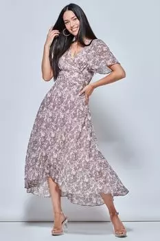 Розовое шифоновое платье макси с расклешенными рукавами Jolie Moi, розовый