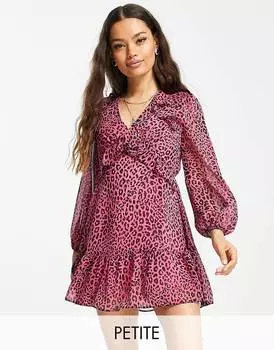 Розовое шифоновое платье мини с рюшами и анималистичным принтом Miss Selfridge Petite