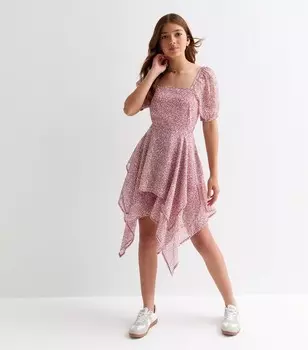 Розовое шифоновое платье с квадратным вырезом и цветочным принтом для девочек New Look, розовый