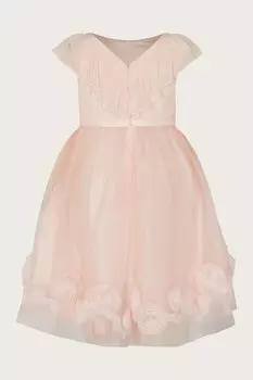 Розовое шифоновое платье с объемными розами Monsoon, розовый