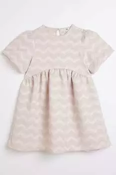 Розовое свободное платье в жаккардовую полоску для девочки River Island, розовый