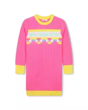 Розовое трикотажное платье в рубчик для девочки Billieblush