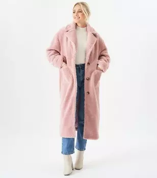 Розовое удлиненное плюшевое пальто Gini London Borg Gini London, пастельно-розовый