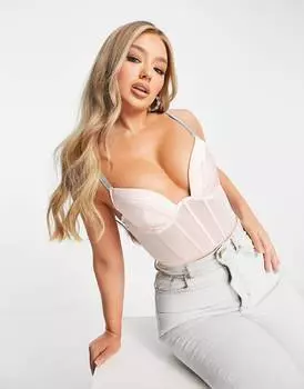 Розовое утепленное боди на косточках с ремешками из страз ASOS DESIGN Margo