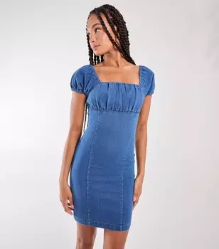 Розовое ванильно-синее джинсовое мини-платье Pink Vanilla, ярко-синий