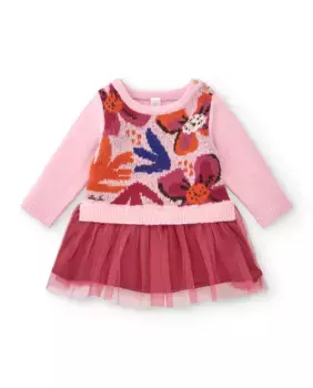 Розовое вязаное платье для девочки с тюлевой юбкой Tuc tuc