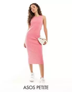 Розовое вязаное платье миди без рукавов ASOS DESIGN Petite