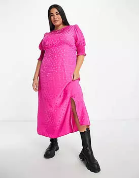 Розовое жаккардовое платье миди в горошек Nothing's Child Plus Luna
