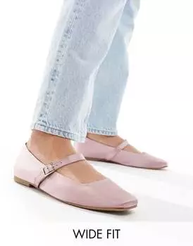 Розовые атласные балетки Mary Jane широкого кроя ASOS Lottie