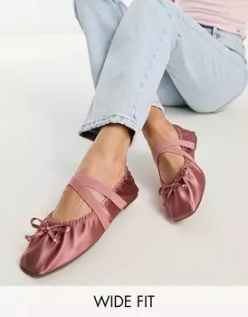 Розовые атласные балетки со сборками ASOS DESIGN Los Angeles