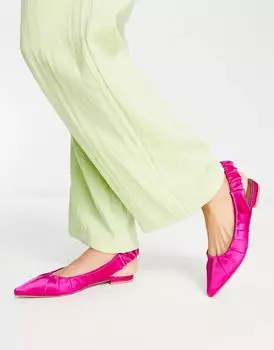 Розовые атласные балетки со сборками на пятке ASOS Limelight
