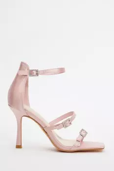 Розовые атласные босоножки на каблуке с пряжкой и ремешками QUIZ Clothing