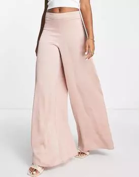 Розовые атласные брюки широкого кроя ASOS DESIGN