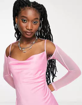 Розовые атласные миди миди с воротником-хомутом и плечами в тон COLLUSION