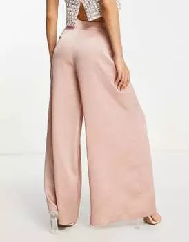 Розовые атласные широкие брюки ASOS DESIGN Petite