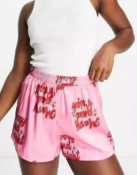 Розовые атласные шорты-боксеры ASOS DESIGN Christmas merry &amp; Bright
