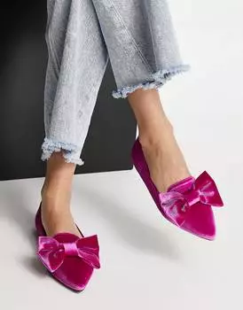 Розовые бархатные балетки с острым носком ASOS DESIGN Lake Bow