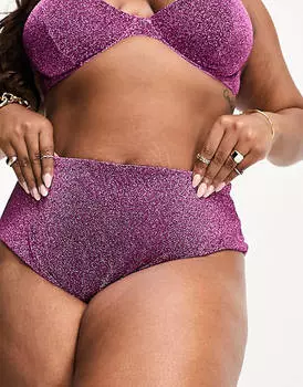 Розовые блестящие плавки бикини с завышенной талией ASOS DESIGN Curve
