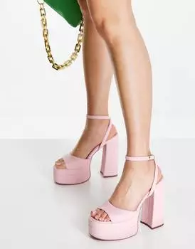 Розовые босоножки на каблуке на платформе ASOS DESIGN Nix