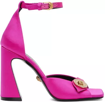 Розовые босоножки на каблуке с декором Medusa Versace