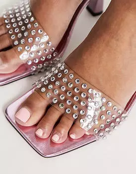 Розовые босоножки на среднем каблуке с украшением Tammy Girl