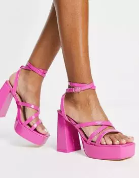 Розовые босоножки с ремешками New Look, расклешенным каблуком и подошвой на платформе