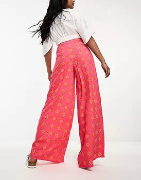 Розовые брюки-палаццо ASOS DESIGN с геопринтом