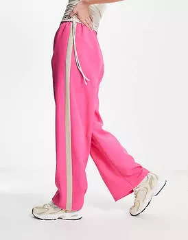 Розовые брюки с эластичной талией и полосками по бокам ASOS DESIGN