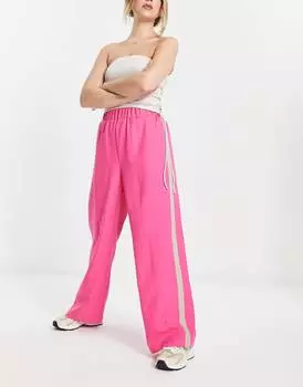 Розовые брюки с полосками по бокам и эластичной талией ASOS DESIGN ASOS DESIGN