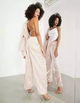 Розовые брюки со складками спереди и пайетками ASOS