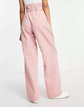 Розовые брюки в полоску с бумажным пакетом на талии ASOS DESIGN Tall