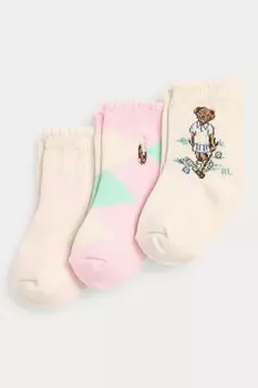 Розовые детские носки с мотивом плюшевого мишки 3 пары носков Polo Ralph Lauren, розовый